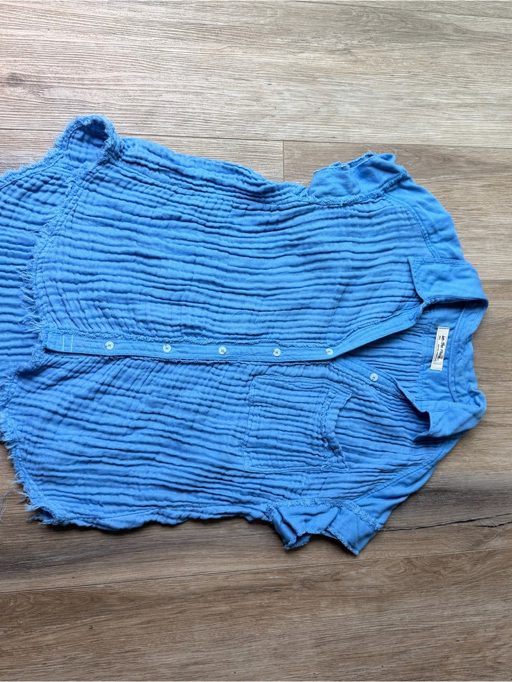 We The Free Sky Blue Crinkle Button-Down Shirt